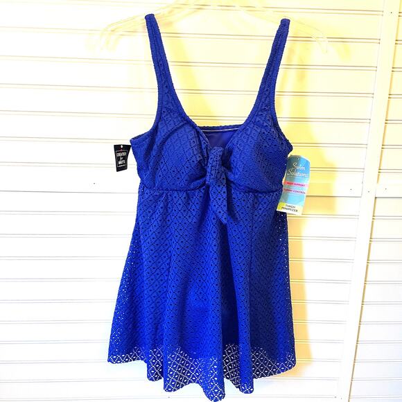NWT Swim Solutions Tummy Control Bust Support Twist Front Crochet Swimdress - Picture 2 of 15